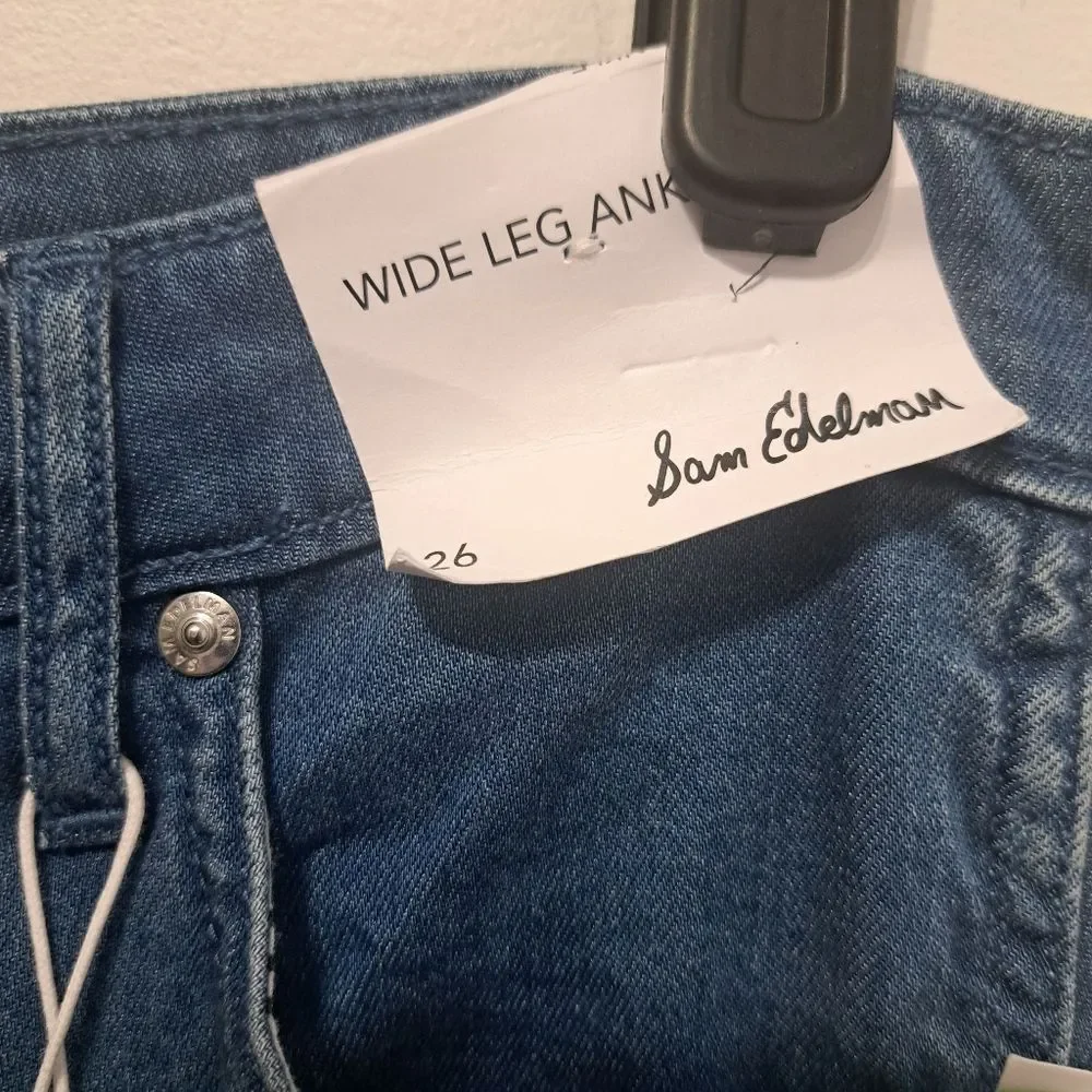 Sam Edelman High Rise Cuffed Boho Wide Leg Denim Jeans Mystic Size 26 NWT